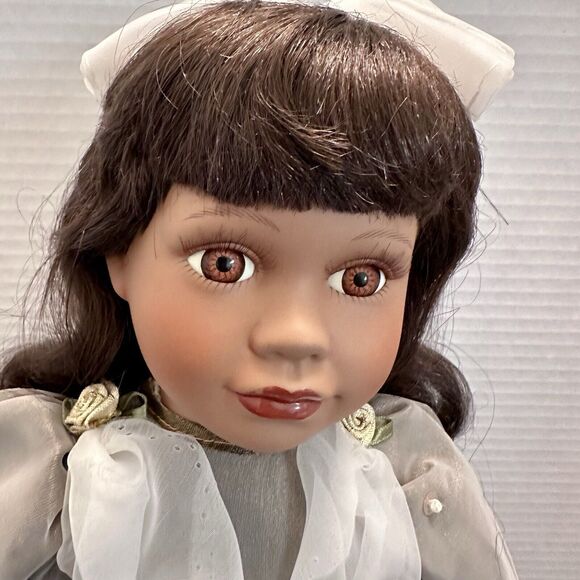 Collectible Memories Genuine Porcelain Doll Oprah African American 17" Girl Lace - Picture 2 of 7